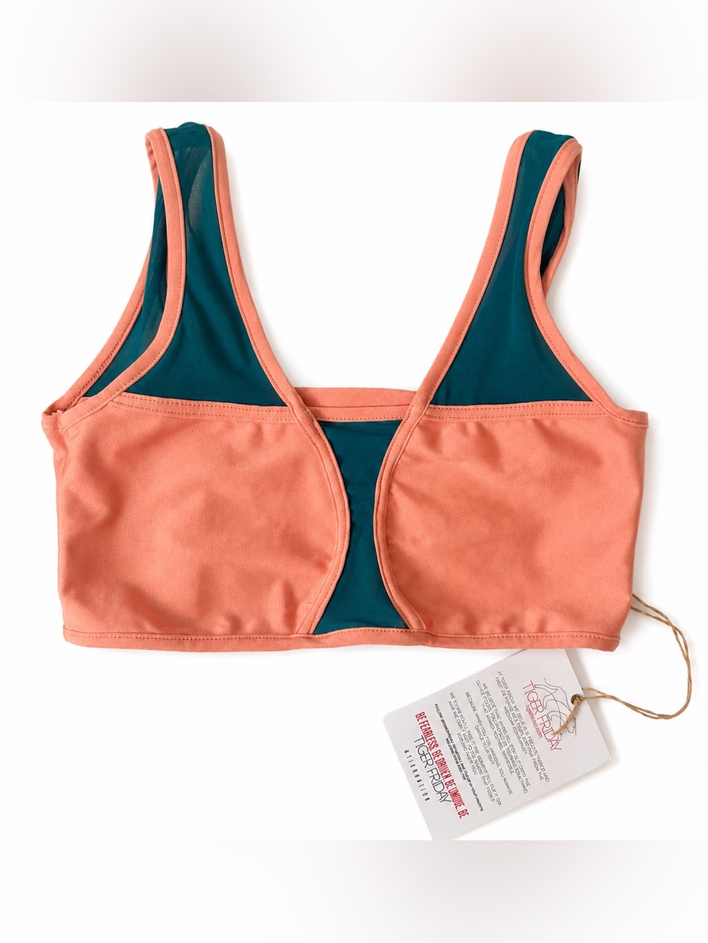 Tiger Friday dance sports active bra coral turquoise mesh